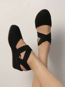Thời trang nữ thường ngày đi nghỉ dép đế xuồng dệt - màu đen - Xem 1