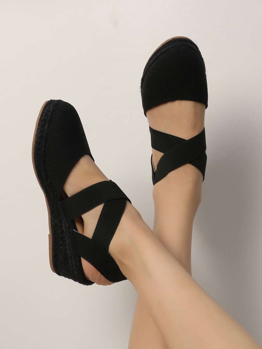 Thời trang nữ thường ngày đi nghỉ dép đế xuồng dệt - màu đen - Xem 1