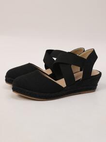 Thời trang nữ thường ngày đi nghỉ dép đế xuồng dệt - màu đen - Xem 6