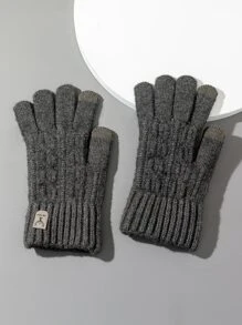 Men Letter Patched Gloves - Dark Grey - View 1