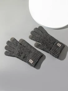 Men Letter Patched Gloves - Dark Grey - View 3