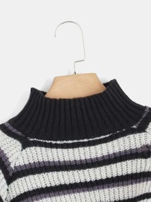 ROMWE Fairycore Striped High Neck Ripped Sweater - Multicolor - View 4