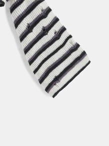 ROMWE Fairycore Striped High Neck Ripped Sweater - Multicolor - View 3
