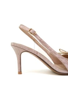 Rhinestone & Bow Decor Glitter Slingback Pumps - Rose Gold - View 2