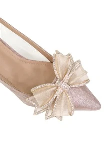 Rhinestone & Bow Decor Glitter Slingback Pumps - Rose Gold - View 4