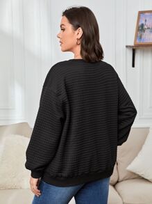 SHEIN Essnce Plus Solid Drop Shoulder Sweatshirt - Black - View 2