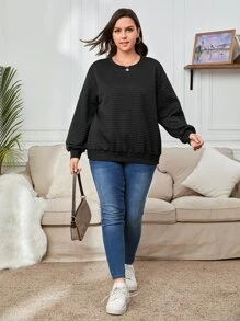 SHEIN Essnce Plus Solid Drop Shoulder Sweatshirt - Black - View 3