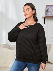 SHEIN Essnce Plus Solid Drop Shoulder Sweatshirt - Black - View 4