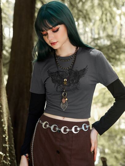 Fairycore Crop T-Shirt mit 2 in 1 Grafik