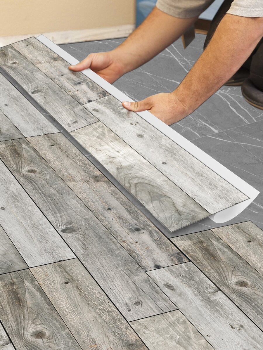 1pc Self-Adhesive PVC Floor Sticker, Simple Wooden Pattern Waterproof Removable Peel Stick Floor Tile For Bedroom, Living Room, Stickers, Wall Decal, Vinyl Decal For Home Decorations, Spring Decoration Items Refresh Your Home, Rama Decoration Stickers - Multicolor - View 1