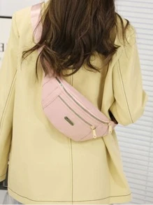 牛津布腰包，女士大容量腰包金屬裝飾單肩包