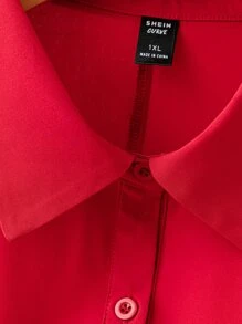 SHEIN LUNE 大碼捲邊袖襯衫連衣裙 - 酒紅色 - 查看 6