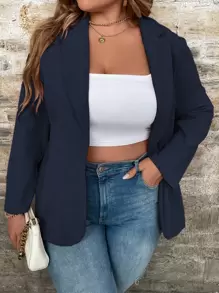 SHEIN LUNE Plus Single Button Blazer - Navy Blue - View 6