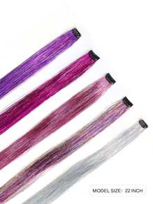 5pcs Sparkle Bling Hair Tinsel Clip In Glitter Synthetic Hair Extensions For Kids Girls Women Headdress Party Accessories - Multicolor - View 2