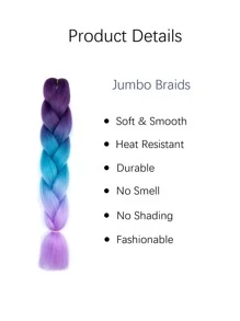 Braiding Hair Extensions For Women 1 Pack 100g/Pack 24Inch High Temperature Ombre Jumbo Synthetic Braiding Hair For Twist Crochet Braids (Purple-Lake Blue-Light Purple) - Multicolor - View 3