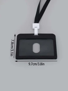 1pc Plain Card Cover With Lanyard - Black - View 3