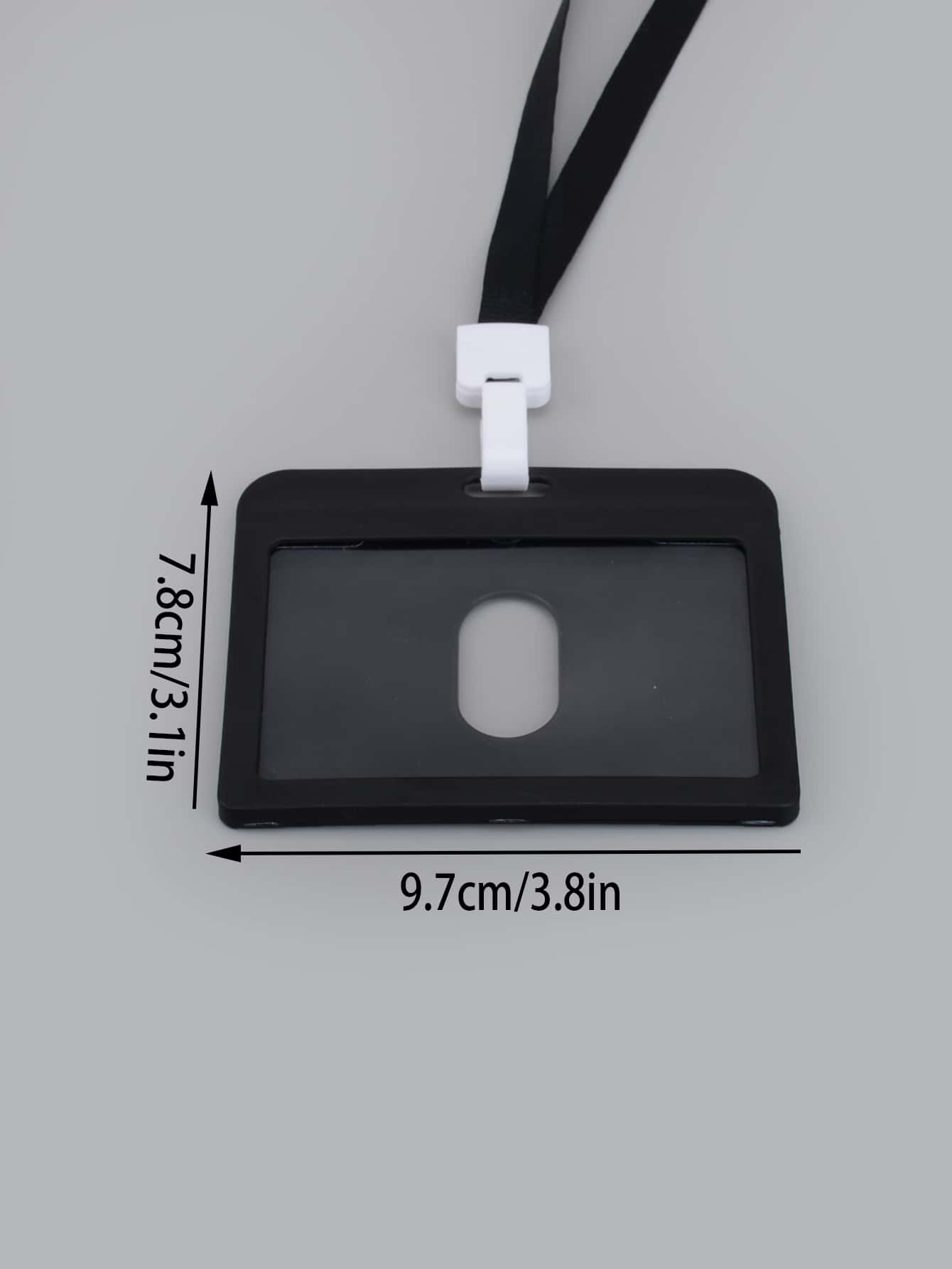 1pc Plain Card Cover With Lanyard - Black - View 3