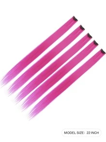 5pcs Set Colorful Clip In Synthetic Hair Extension Long Straight  For Women Girls With Cosplay - Hot Pink - View 4