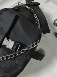 2026新年男士字母链条胸包，休闲纯色拉链链条装饰腰包，男女通用便携斜挎胸包，适合工作、运动、购物、旅行，也适合作为年轻人、学生、男士和女士的节日礼物，以及情人节礼物。