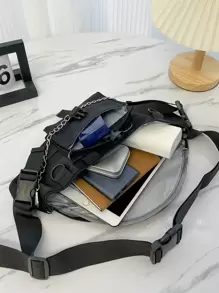 2026新年男士字母链条胸包，休闲纯色拉链链条装饰腰包，男女通用便携斜挎胸包，适合工作、运动、购物、旅行，也适合作为年轻人、学生、男士和女士的节日礼物，以及情人节礼物。