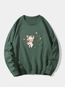 SHEIN EZwear 卡通圖案保暖衛衣 - 墨綠色 - 查看 1