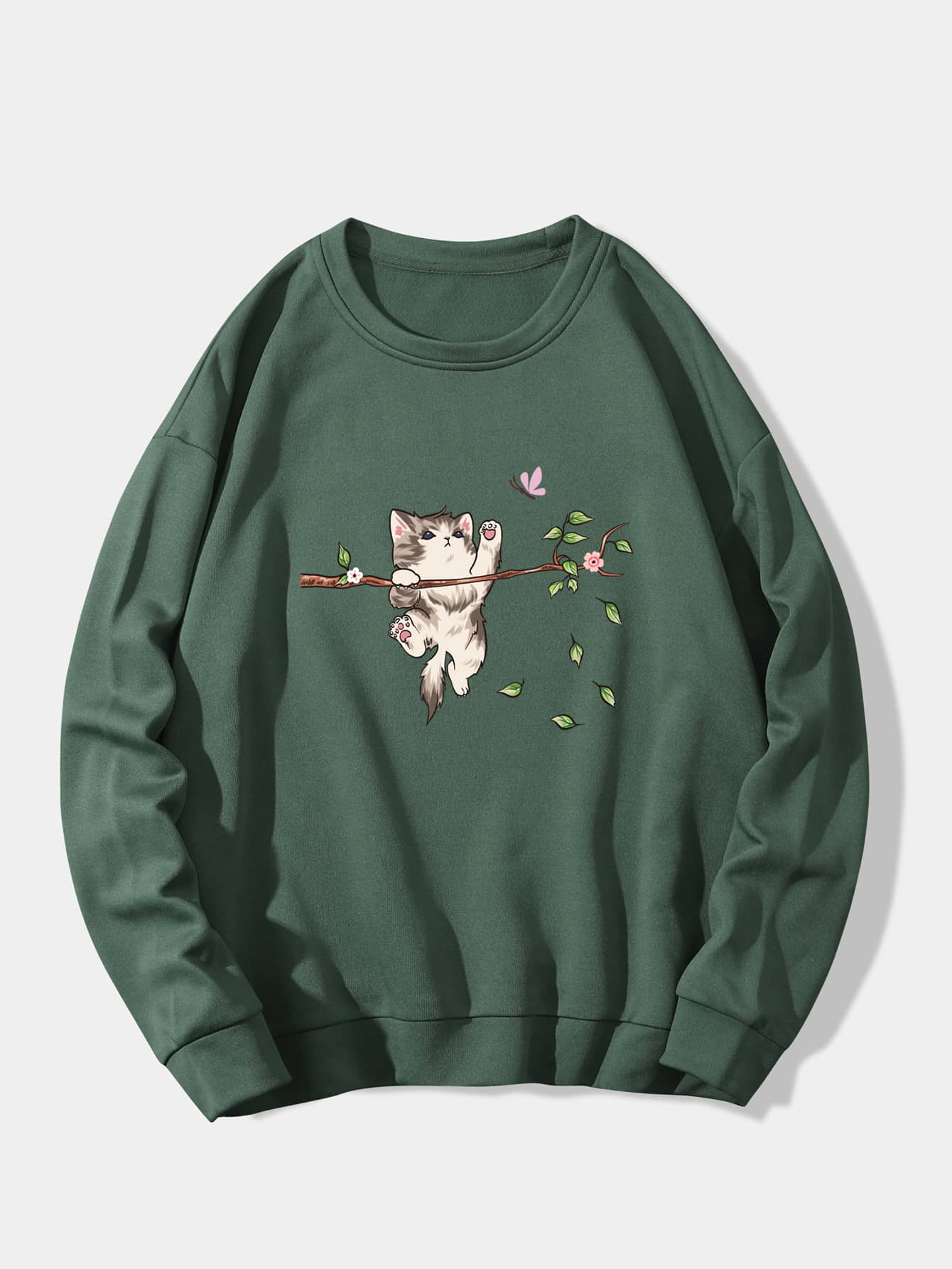 SHEIN EZwear 卡通圖案保暖衛衣 - 墨綠色 - 查看 1