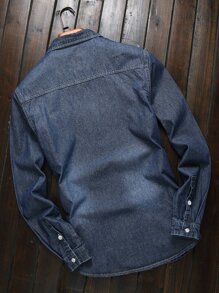 Manfinity Homme Men Cotton Flap Pocket Denim Shirt Without Top - Dark Wash - View 2