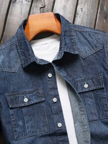 Manfinity Homme Men Cotton Flap Pocket Denim Shirt Without Top - Dark Wash - View 3