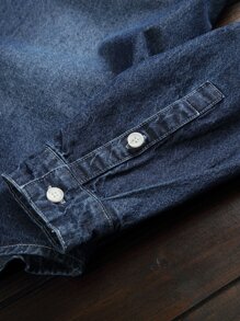 Manfinity Homme Men Cotton Flap Pocket Denim Shirt Without Top - Dark Wash - View 4