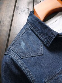Manfinity Homme Men Cotton Flap Pocket Denim Shirt Without Top - Dark Wash - View 5