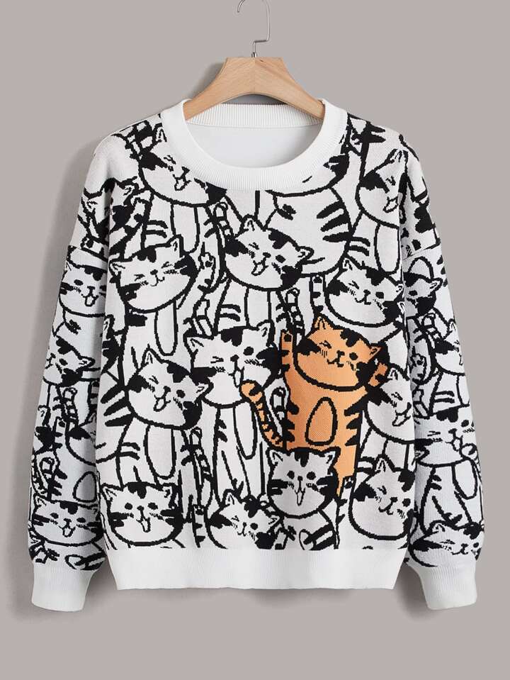 SHEIN プラス 炎パターン ドロップショルダー セーター SHEIN プラス 炎パターン ドロップショルダー セーター