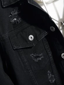 Manfinity Men Ripped Frayed Denim Jacket Without Hoodie - Black - View 5