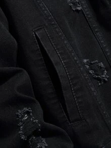 Manfinity Men Ripped Frayed Denim Jacket Without Hoodie - Black - View 6