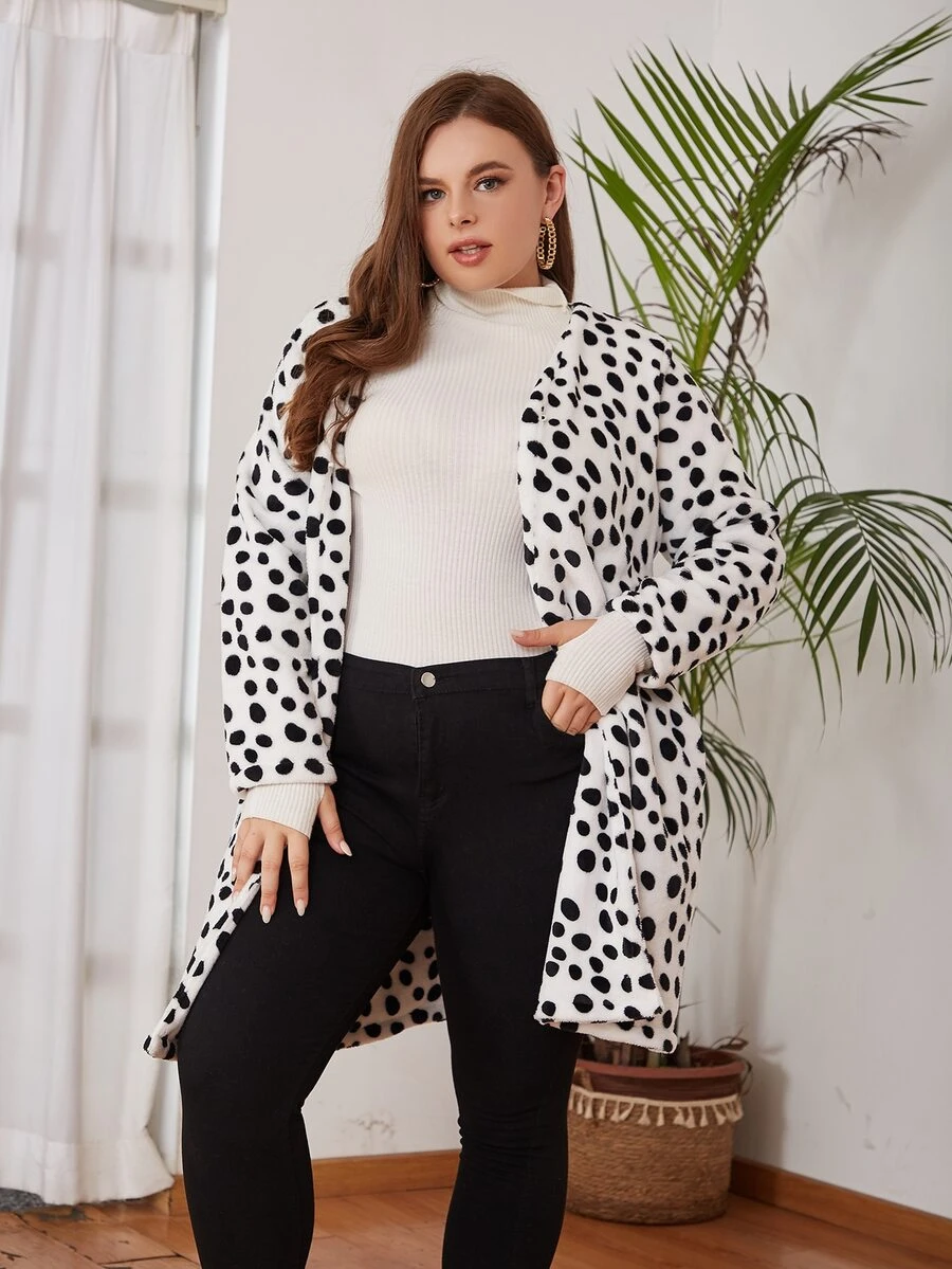 Eilly Bazar Plus Dalmatian Print Open Front Coat - Black and White - View 1