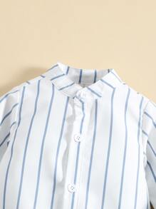 SHEIN Baby Boy Striped Bodysuit & Overall Jumpsuit - Blue and White - View 3