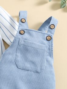 SHEIN Baby Boy Striped Bodysuit & Overall Jumpsuit - Blue and White - View 6