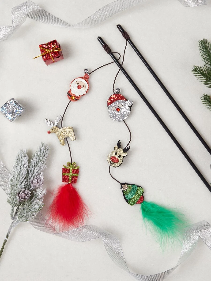 Christmas 1pc Cartoon Design Cat Teaser Stick - Multicolor - View 1
