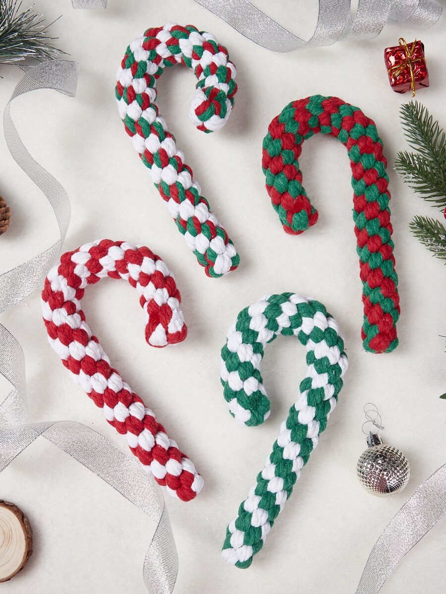 1pc Random Christmas Theme Pet Chew Toy, Christmas Candy Cane, Pet Rope Chewing Toy, Cat Toys, Rope Teeth Cleaning Toy, Christmas Rope Toy, Christmas Small Gift - Multicolor - View 1