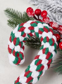 1pc Random Christmas Theme Pet Chew Toy, Christmas Candy Cane, Pet Rope Chewing Toy, Cat Toys, Rope Teeth Cleaning Toy, Christmas Rope Toy, Christmas Small Gift - Multicolor - View 2