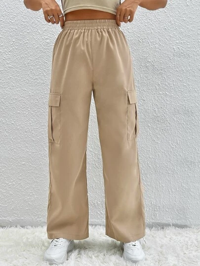 SHEIN PETITE Flap Pocket Side Cargo Trousers