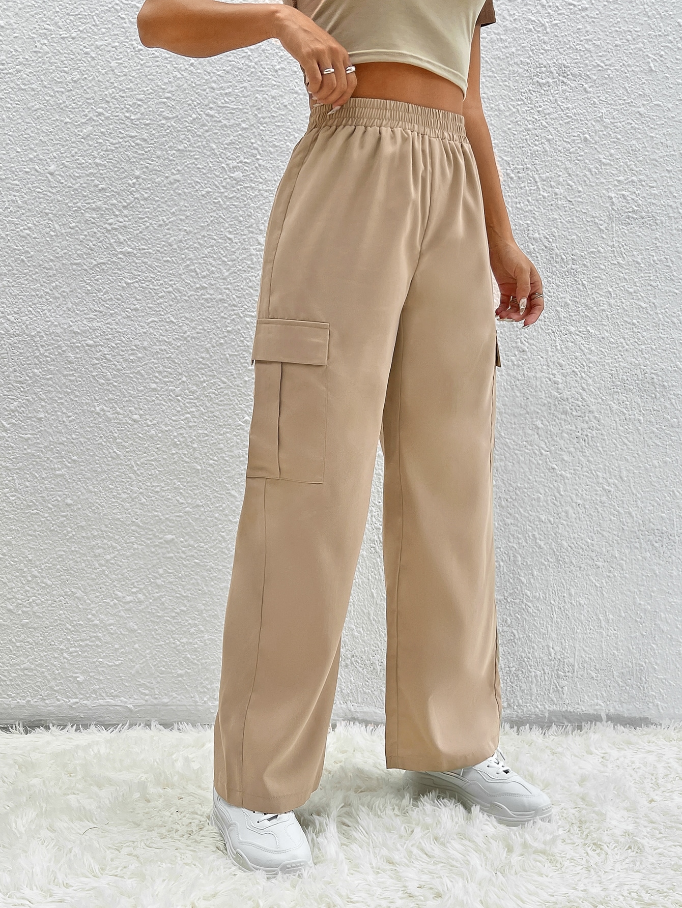 SHEIN PETITE Flap Pocket Side Cargo Trousers SHEIN UK