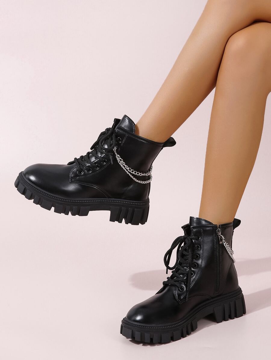 Giày bốt Nữ Thời trang Chuỗi màu trơn Dây kéo bên Mát mẻ - màu đen - Xem 1