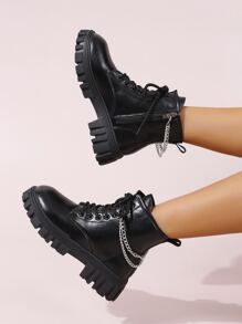 Giày bốt Nữ Thời trang Chuỗi màu trơn Dây kéo bên Mát mẻ - màu đen - Xem 4