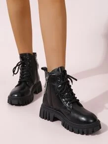 Giày bốt Nữ Thời trang Chuỗi màu trơn Dây kéo bên Mát mẻ - màu đen - Xem 5
