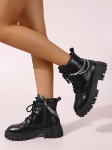 Giày bốt Nữ Thời trang Chuỗi màu trơn Dây kéo bên Mát mẻ - màu đen - Xem 6