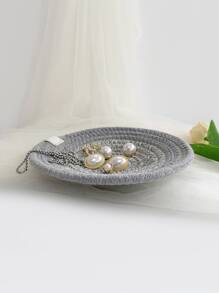 1pc Round Woven Jewelry Tray - Grey - View 4