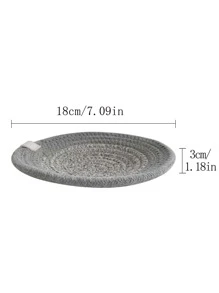 1pc Round Woven Jewelry Tray - Grey - View 3