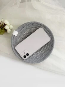 1pc Round Woven Jewelry Tray - Grey - View 5