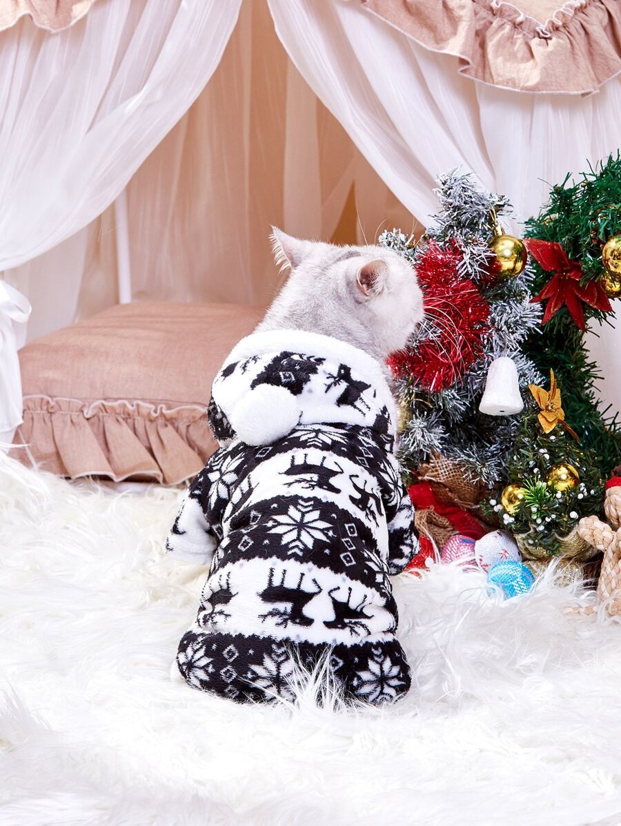 Jumpsuit Hewan Peliharaan Natal 1 Buah Rusa Cetak - Hitam dan Putih - View 1