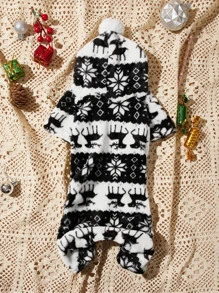 Jumpsuit Hewan Peliharaan Natal 1 Buah Rusa Cetak - Hitam dan Putih - View 5